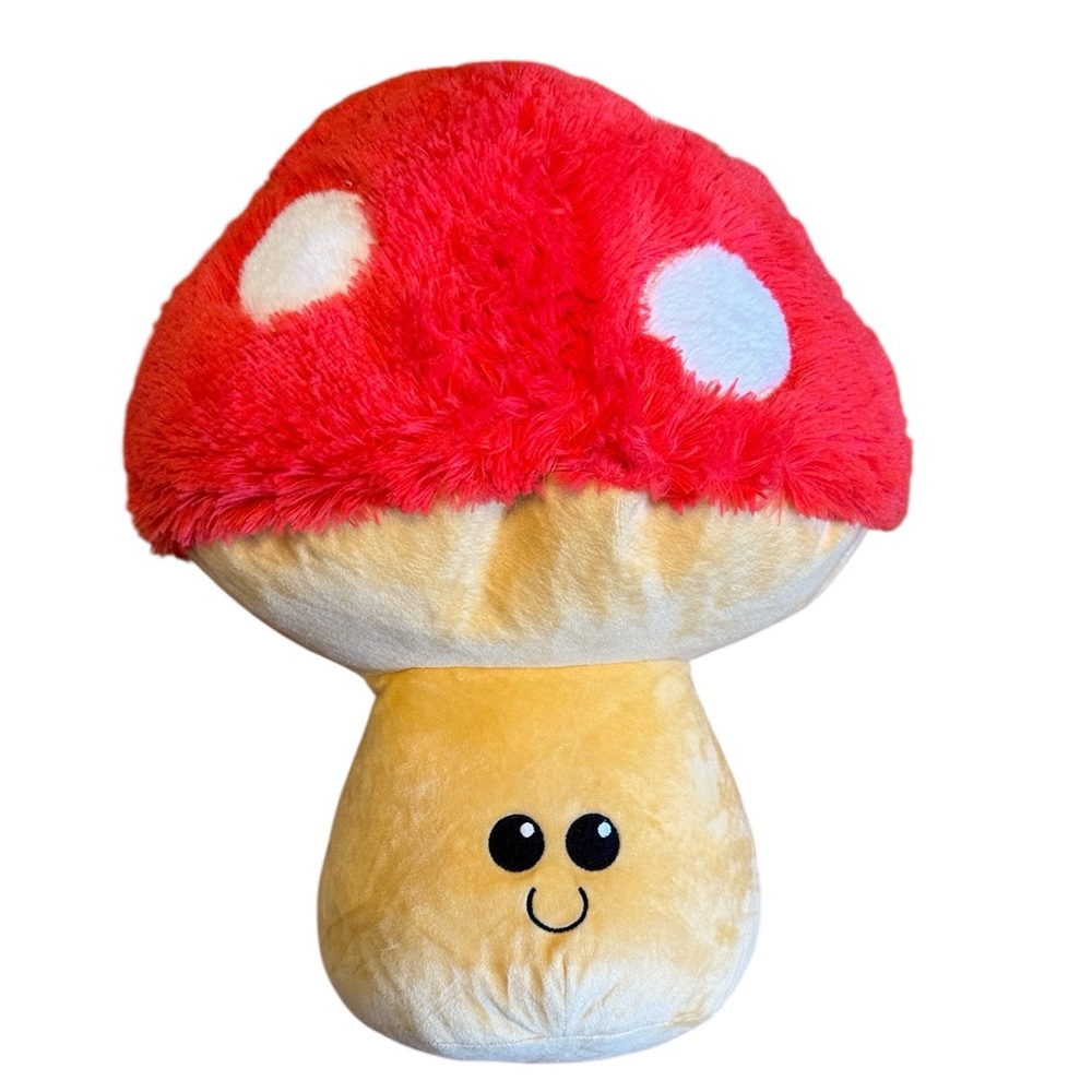 Goffa Mushroom Plush Pillow Red White Toadstool Stuffed Toy 18” Whimsical Hippie